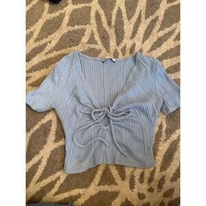 Baby Blue Ribbed O-Tie Cropped Tshirt Top